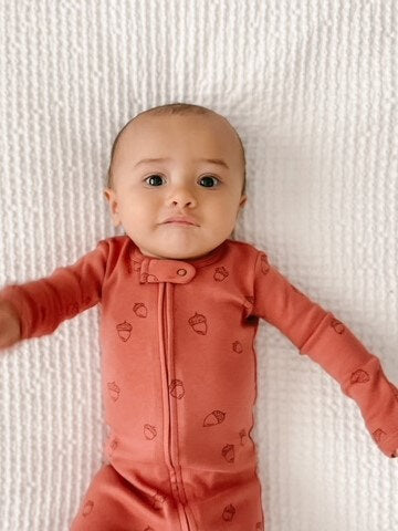 Spice Acorn - Organic Embroidered Zipper Footie