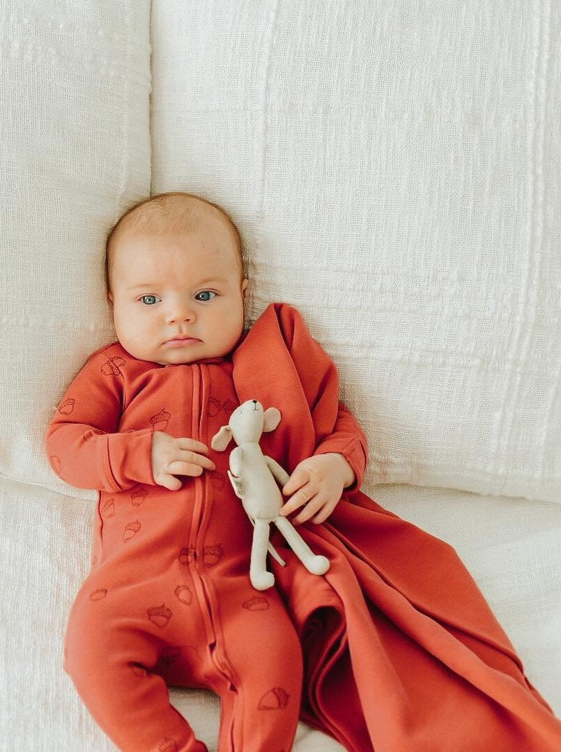 Spice Acorn - Organic Embroidered Zipper Footie