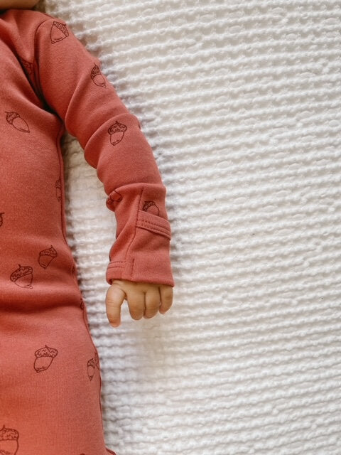 Spice Acorn - Organic Embroidered Zipper Footie