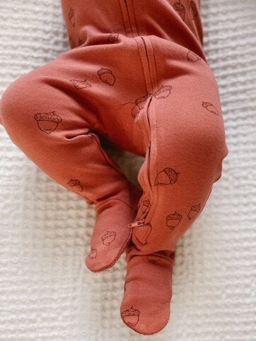 Spice Acorn - Organic Embroidered Zipper Footie