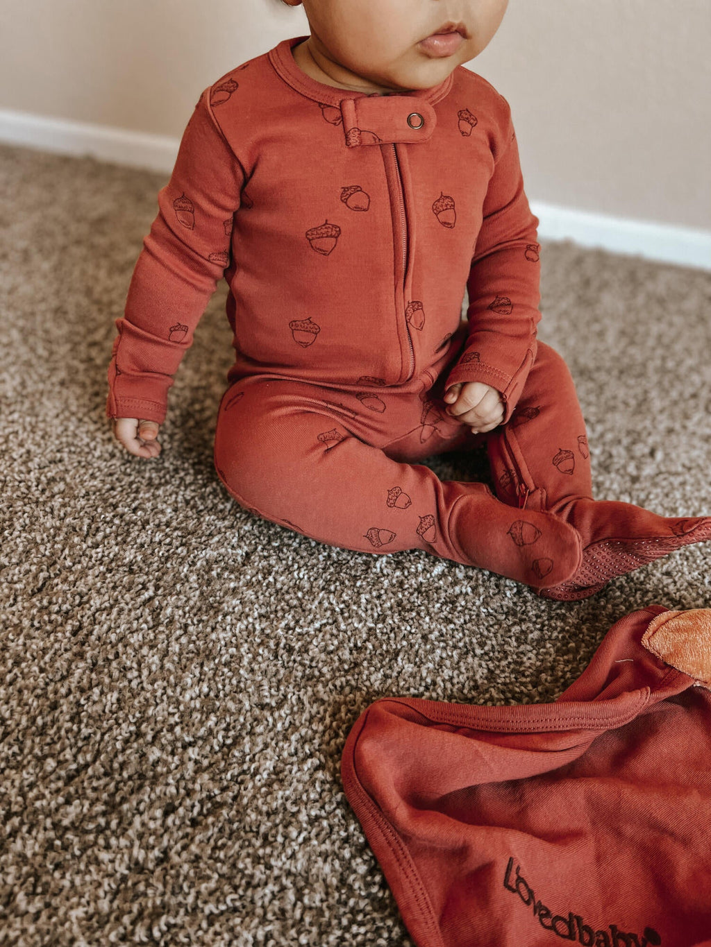 Spice Acorn - Organic Embroidered Zipper Footie