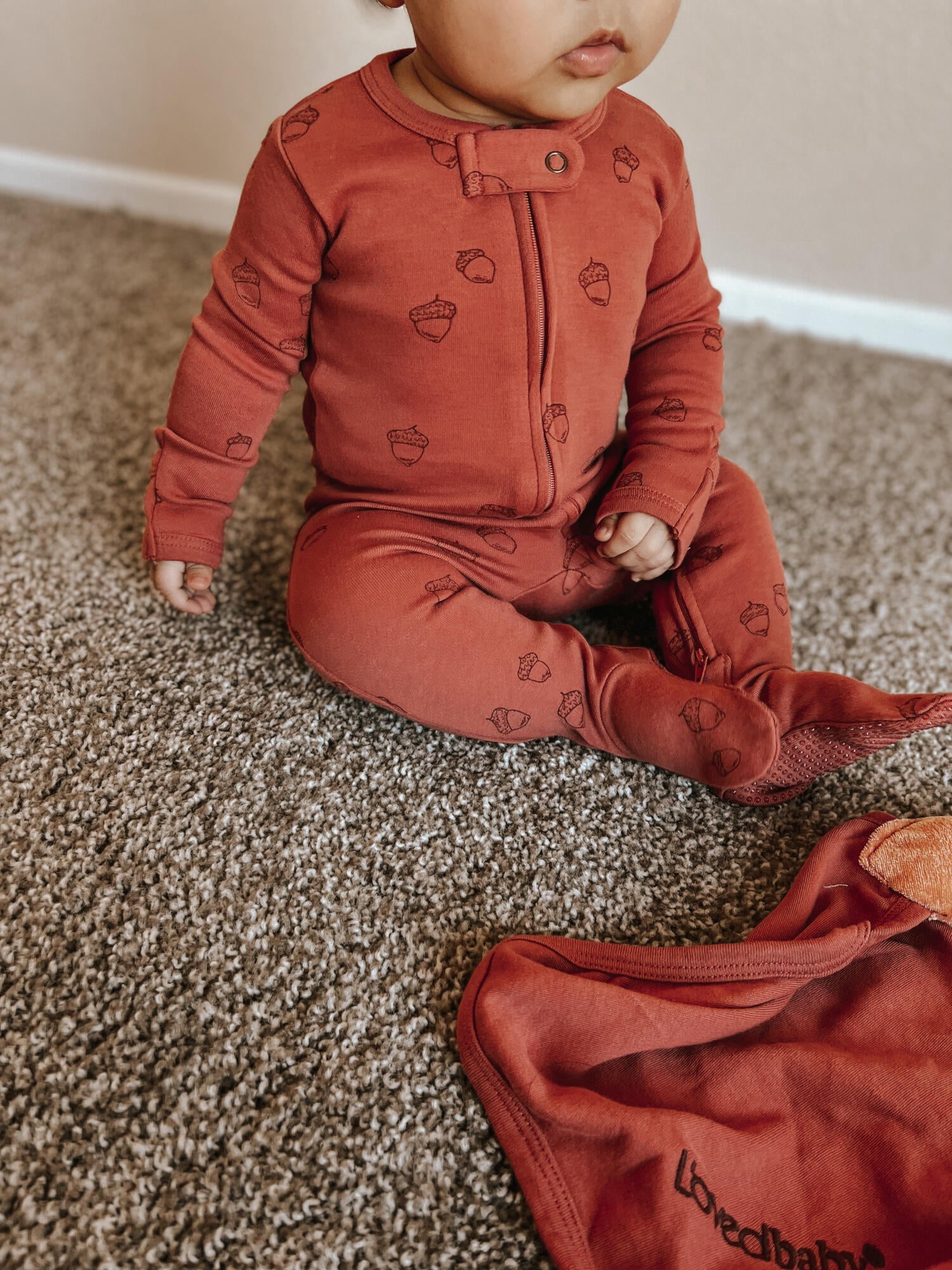 Spice Acorn - Organic Embroidered Zipper Footie