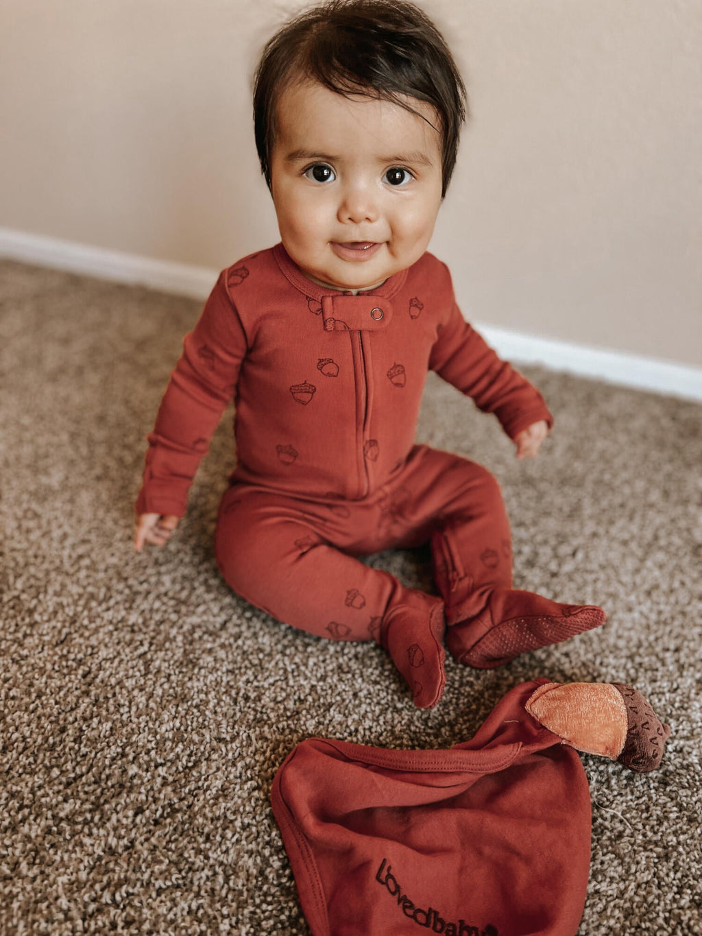 Spice Acorn - Organic Embroidered Zipper Footie