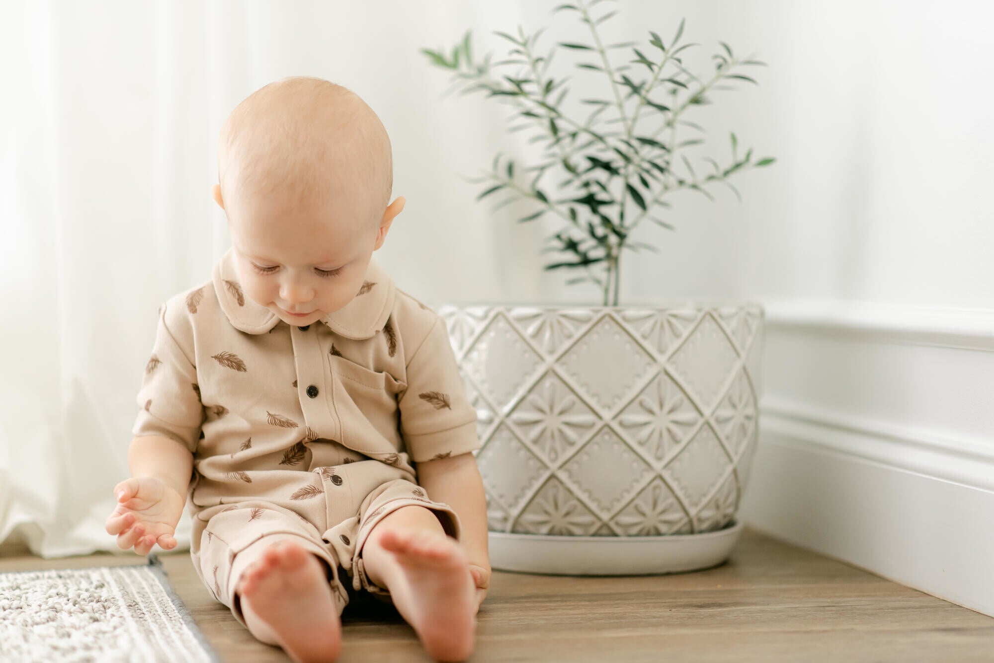 Oatmeal Feather - Organic S/Sleeve Coverall