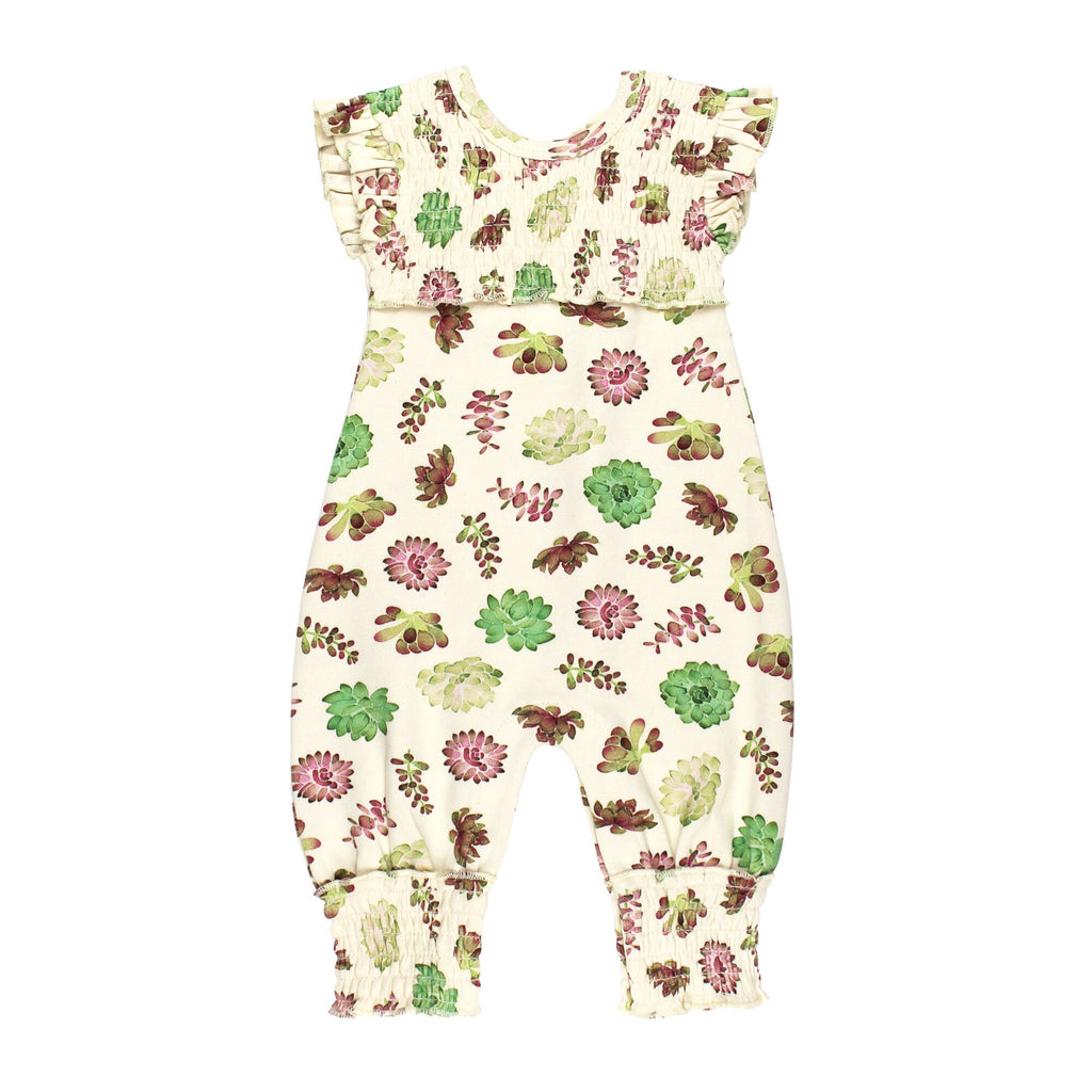 Buttercream Succulents - Organic Cross-Back Smocked Romper