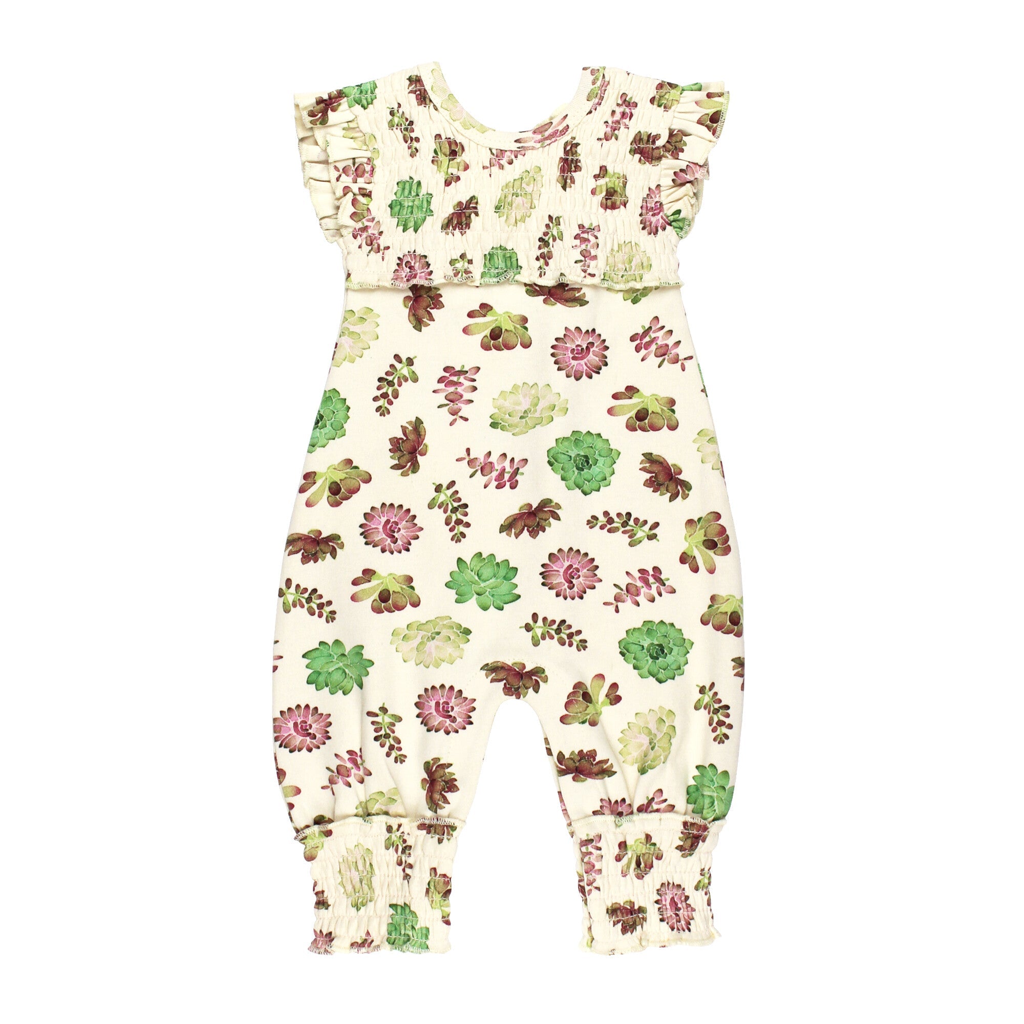 Buttercream Succulents - Organic Cross-Back Smocked Romper