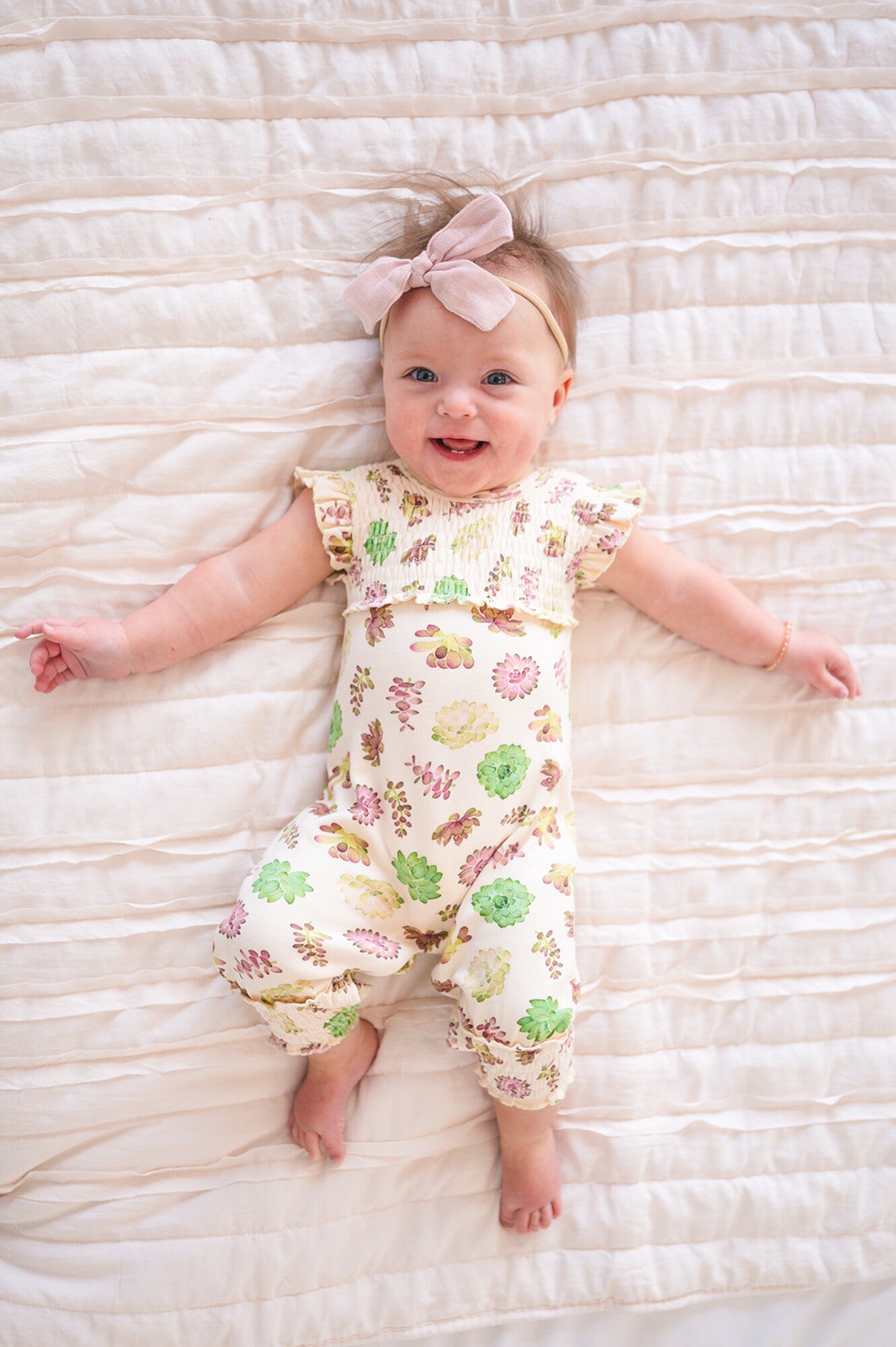 Buttercream Succulents - Organic Cross-Back Smocked Romper