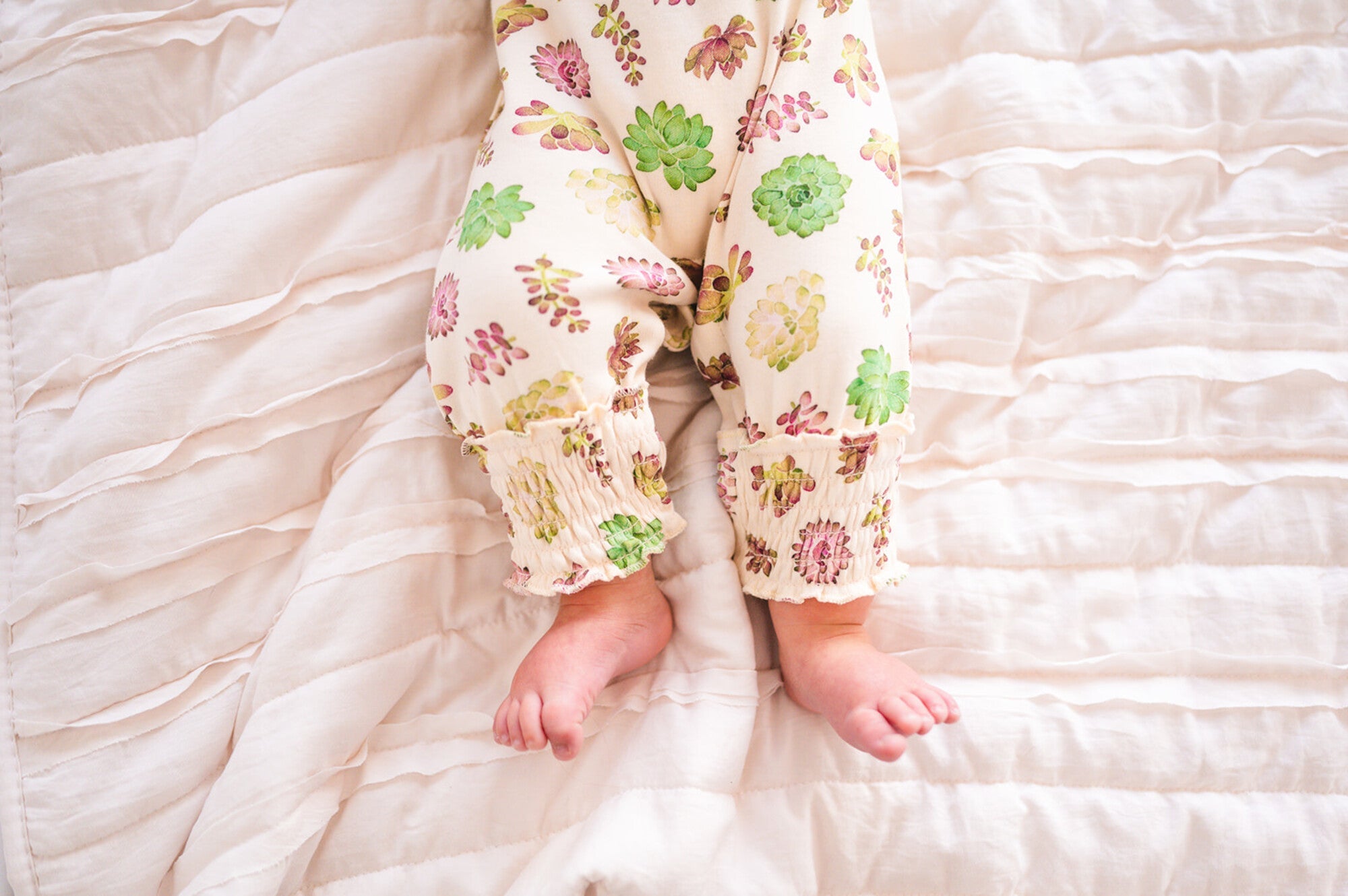 Buttercream Succulents - Organic Cross-Back Smocked Romper