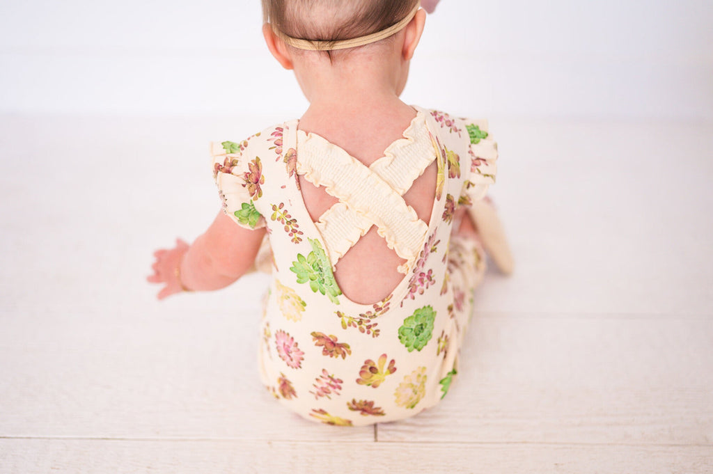 Buttercream Succulents - Organic Cross-Back Smocked Romper