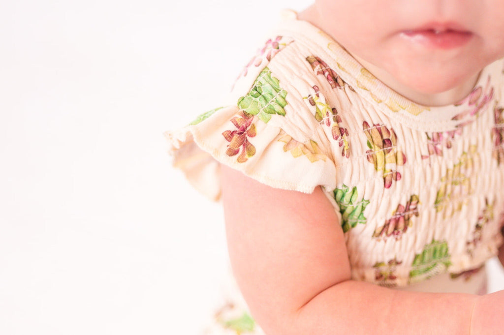Buttercream Succulents - Organic Cross-Back Smocked Romper