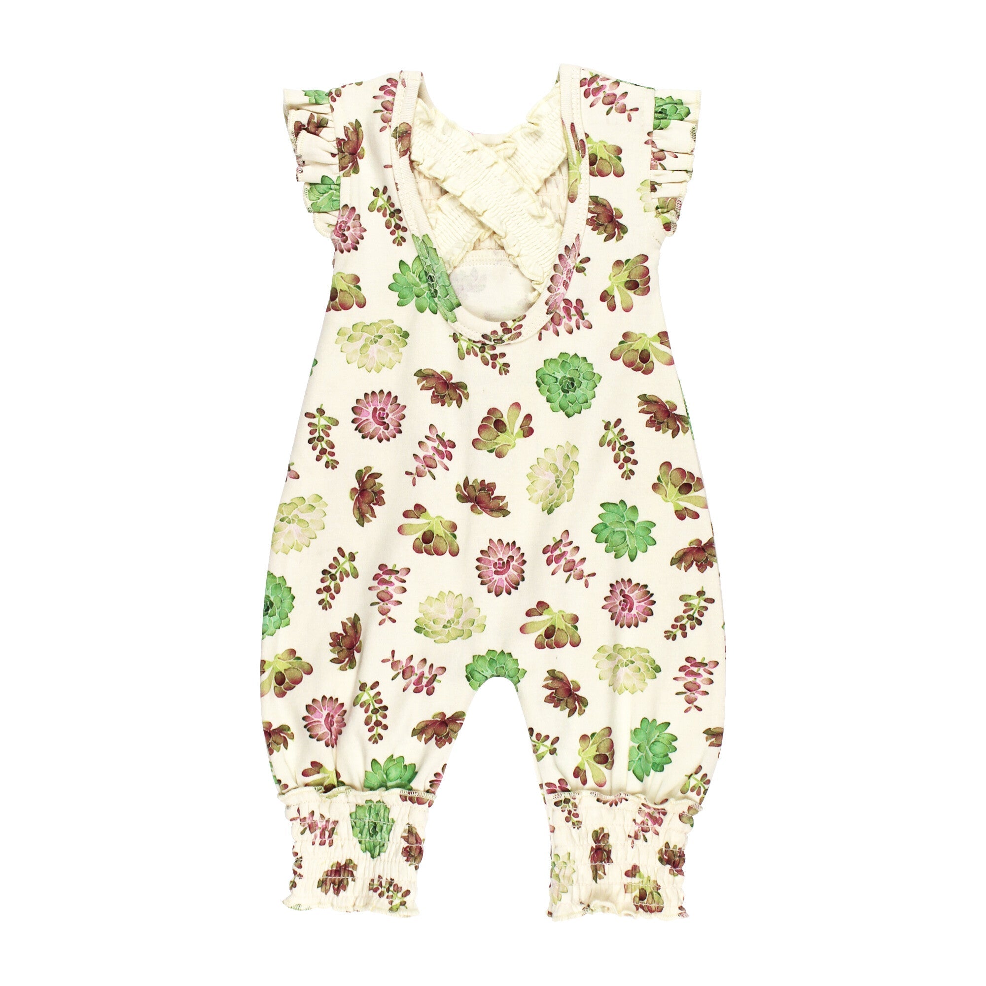 Buttercream Succulents - Organic Cross-Back Smocked Romper