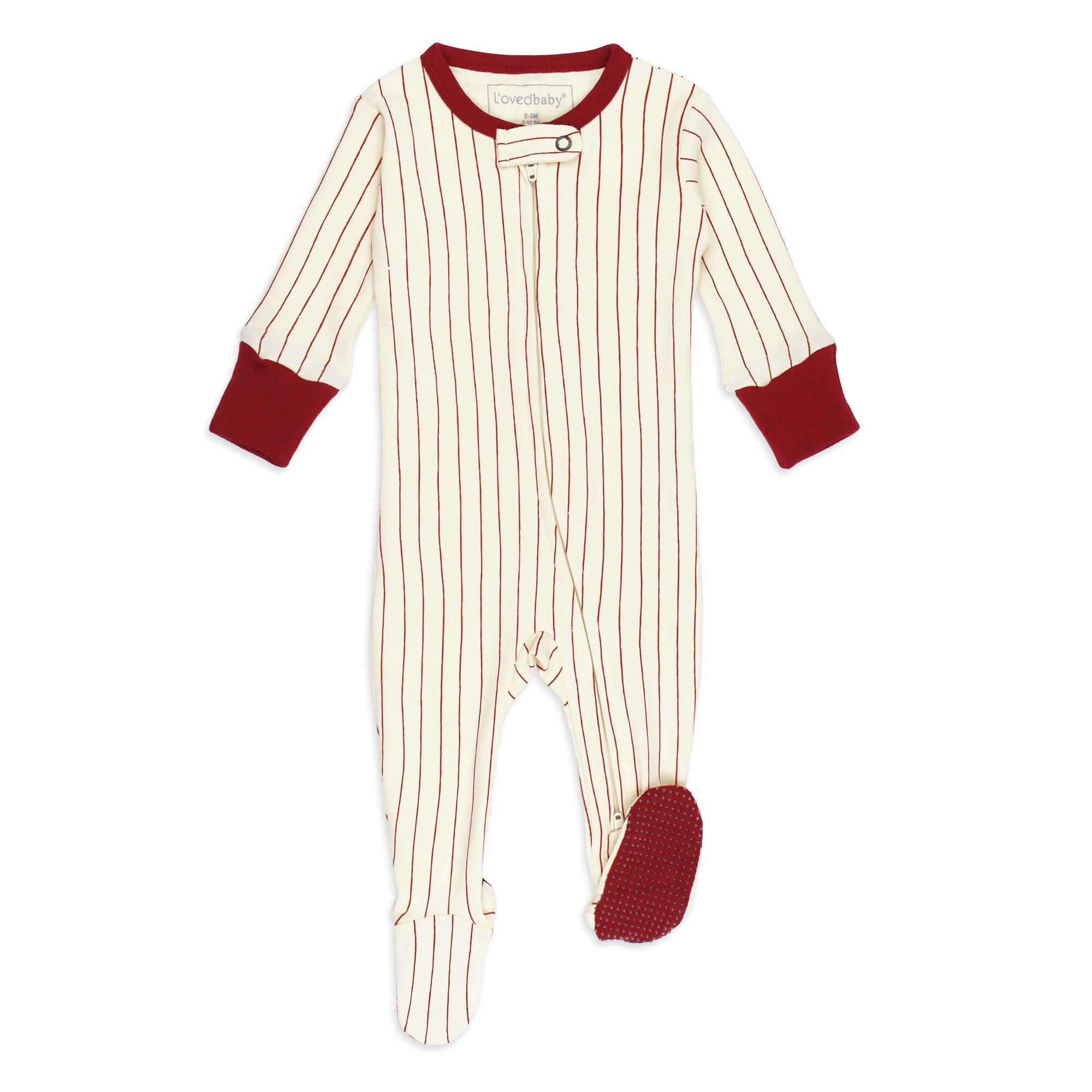 Crimson Pinstripe - Organic Cuffed Zipper Footie