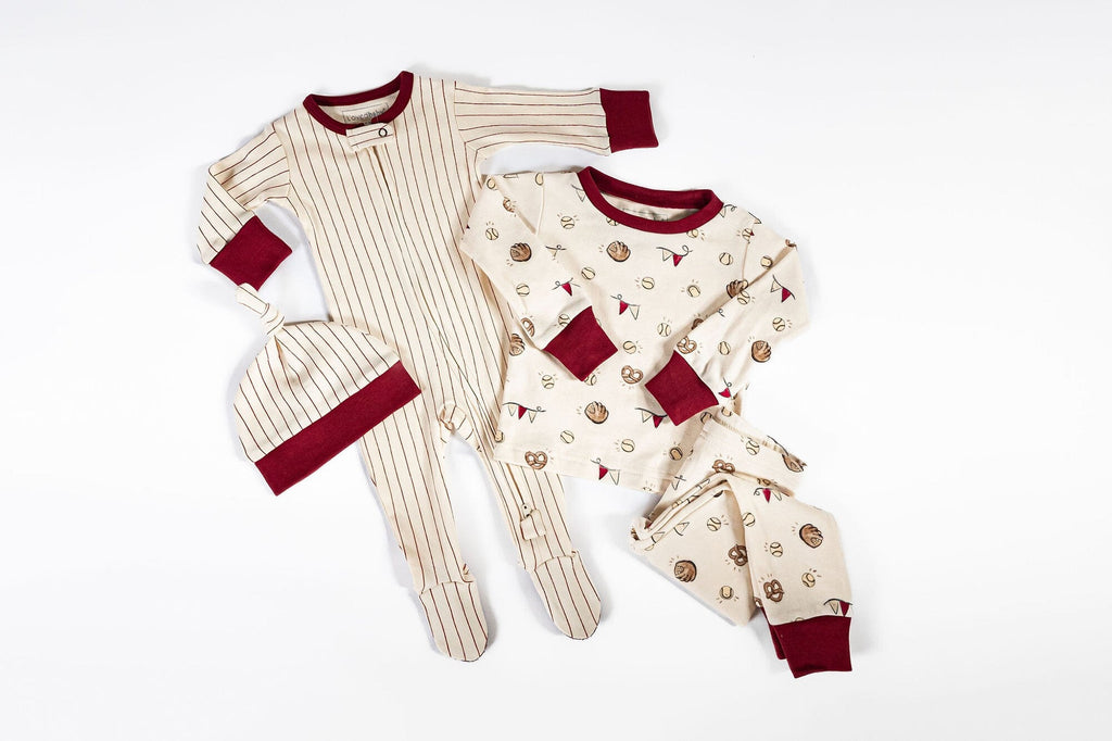 Crimson Pinstripe - Organic Cuffed Zipper Footie