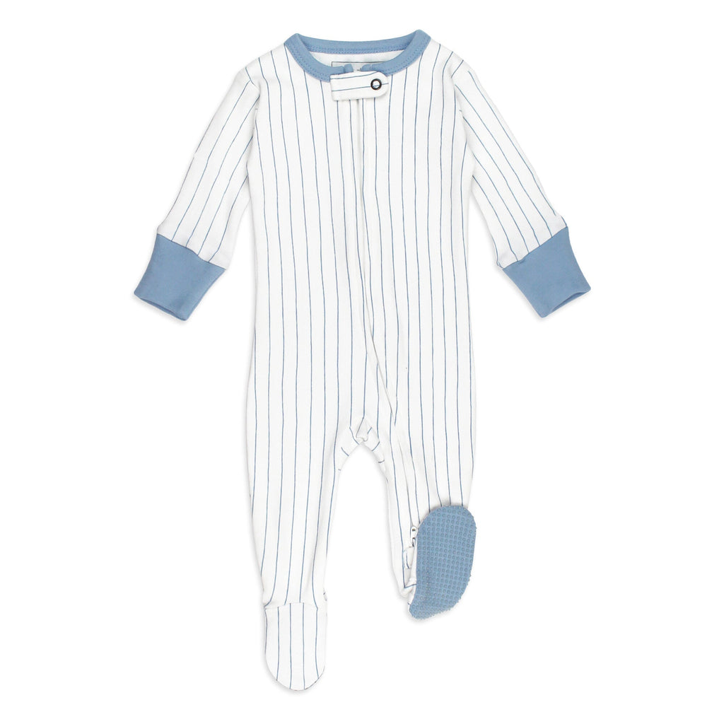 Pool Pinstripe - Organic Cuffed Zipper Footie
