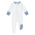 Pool Pinstripe - Organic Cuffed Zipper Footie