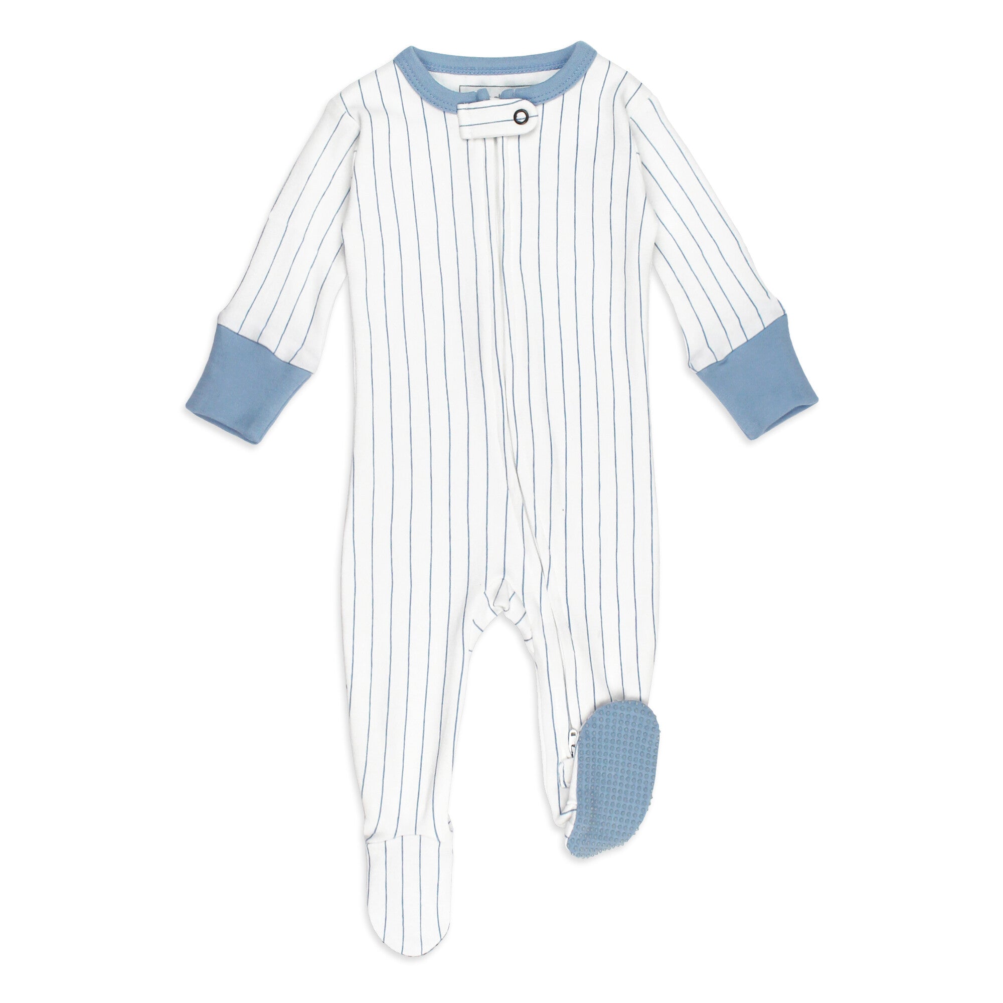 Pool Pinstripe - Organic Cuffed Zipper Footie