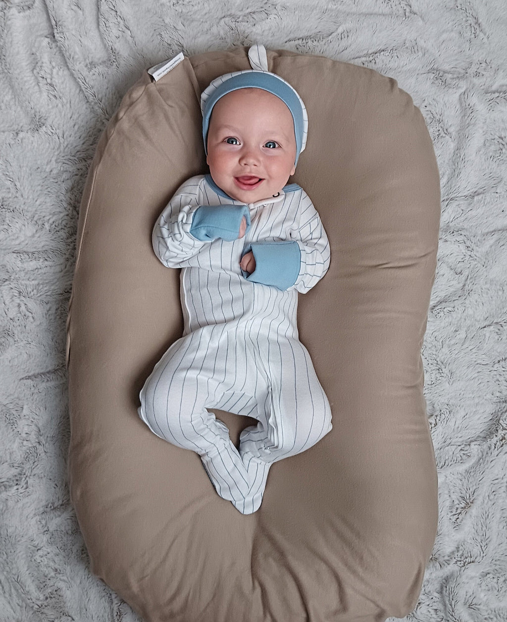 Pool Pinstripe - Organic Cuffed Zipper Footie