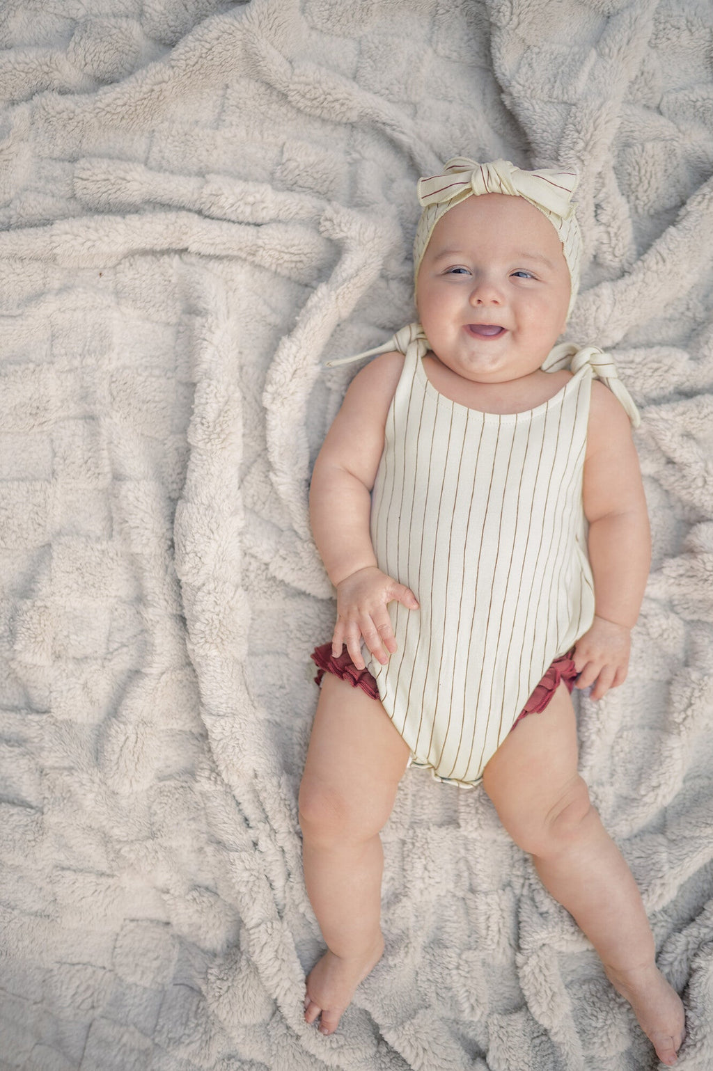 Crimson Pinstripe - Organic Smocked Headband