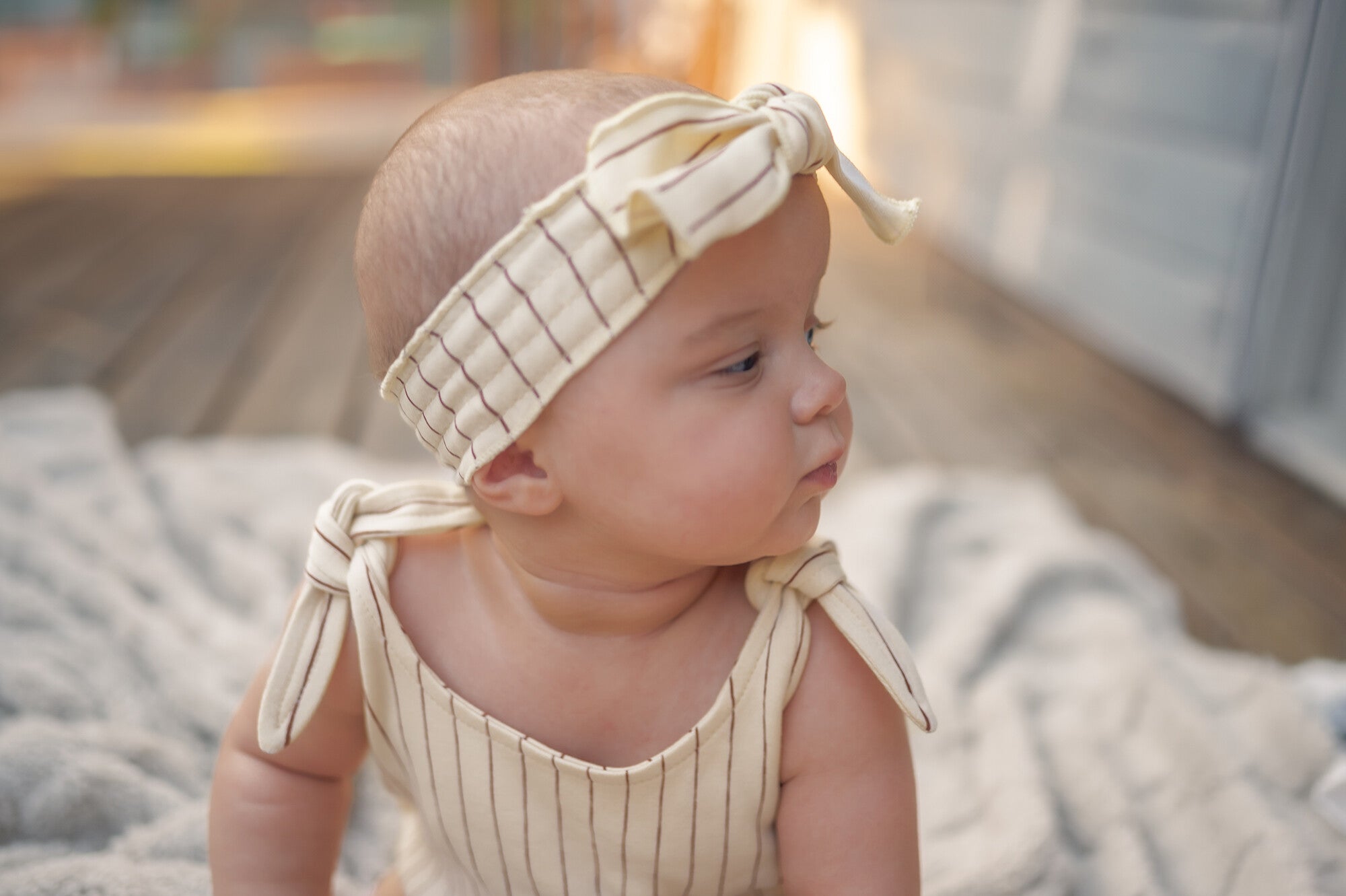 Crimson Pinstripe - Organic Smocked Headband
