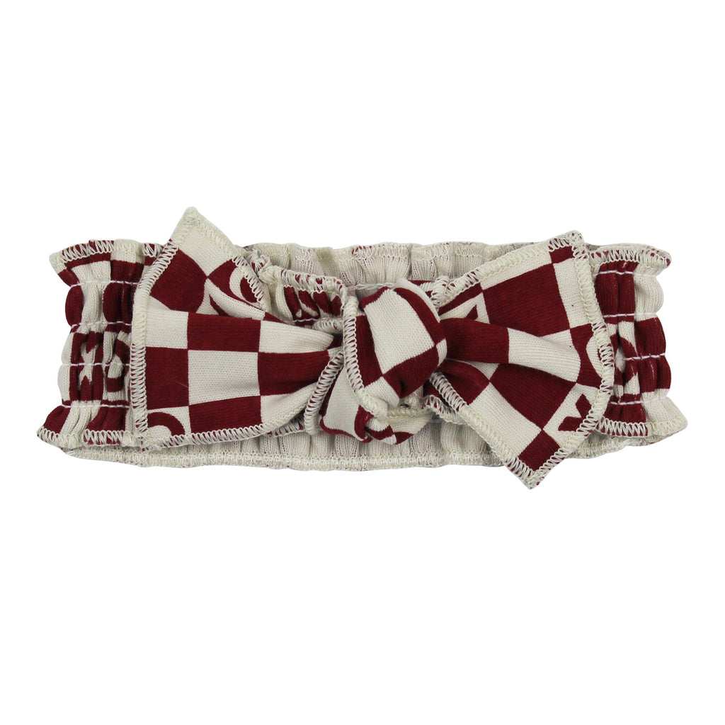 Crimson XO Checker - Organic Smocked Headband