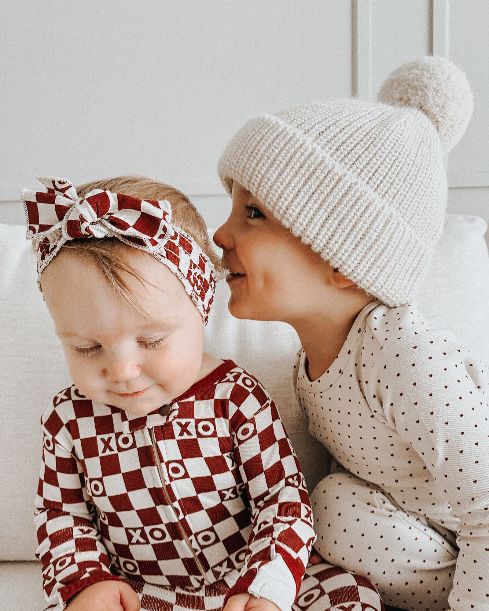 Crimson XO Checker - Organic Smocked Headband