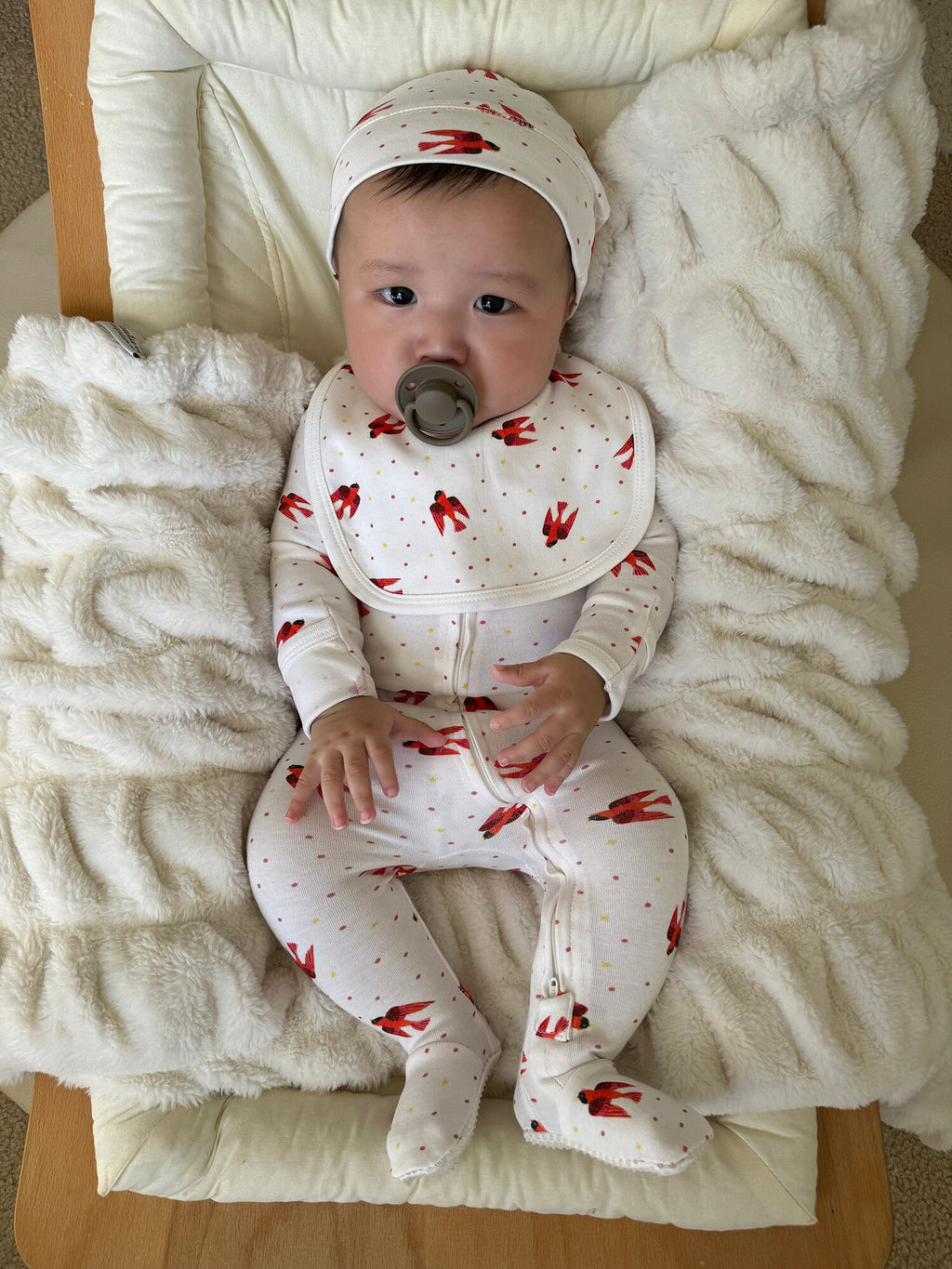 Red Bird - Organic 2-Layer Reversible Bib
