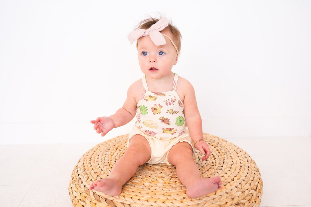 Buttercream Succulents - Organic Criss-Cross Bodysuit and Ruffle Bloomer Set