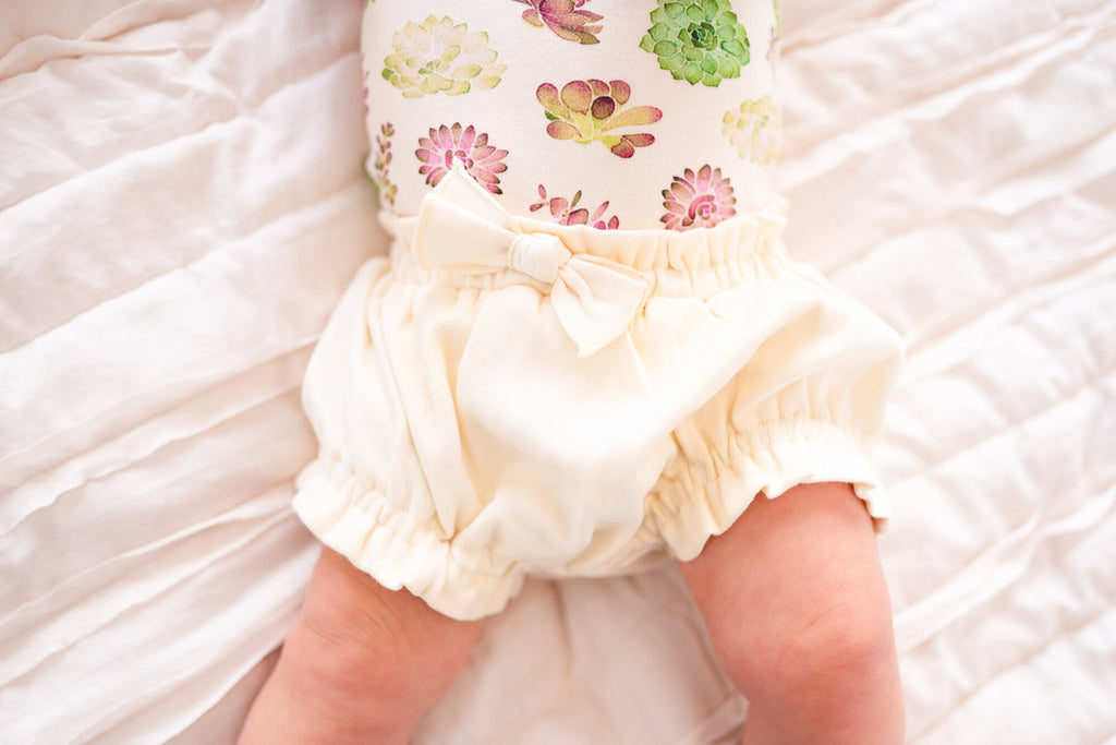 Buttercream Succulents - Organic Criss-Cross Bodysuit and Ruffle Bloomer Set