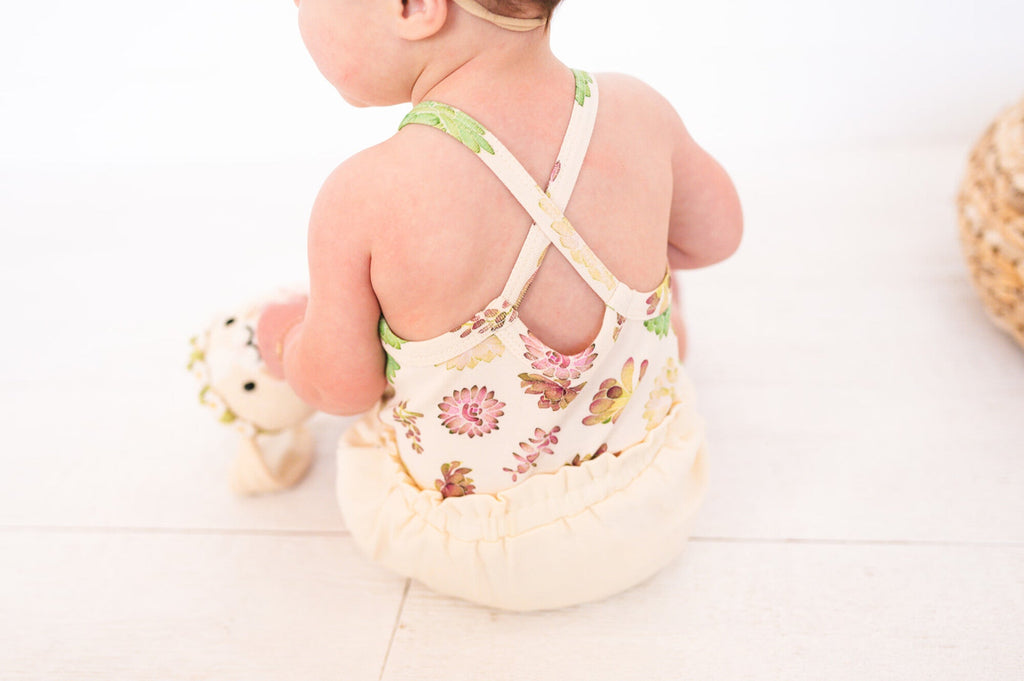 Buttercream Succulents - Organic Criss-Cross Bodysuit and Ruffle Bloomer Set
