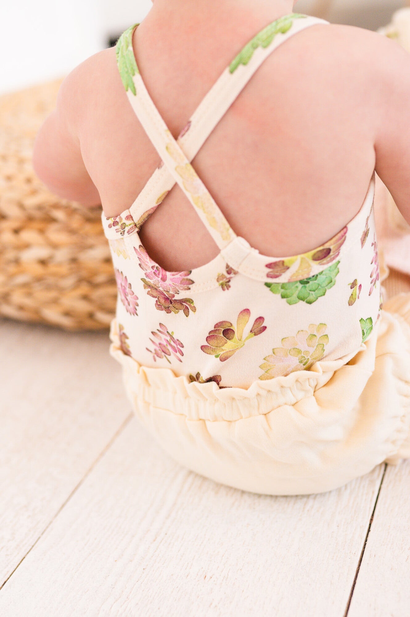 Buttercream Succulents - Organic Criss-Cross Bodysuit and Ruffle Bloomer Set