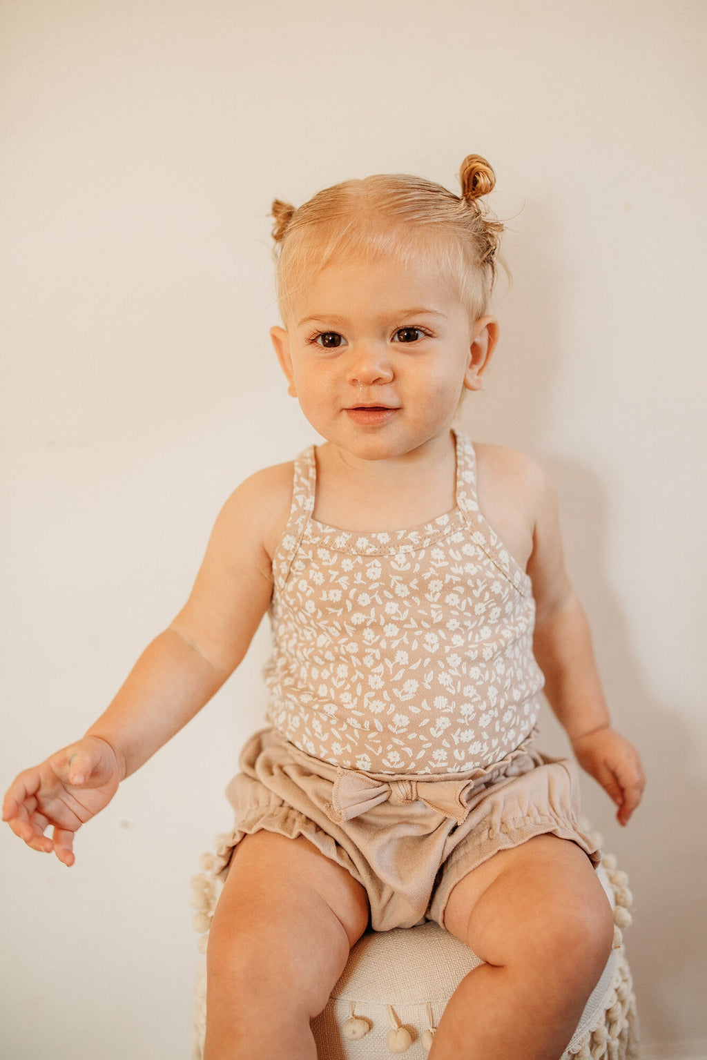 Oatmeal Ditsy Floral - Organic Criss-Cross Bodysuit and Ruffle Bloomer Set