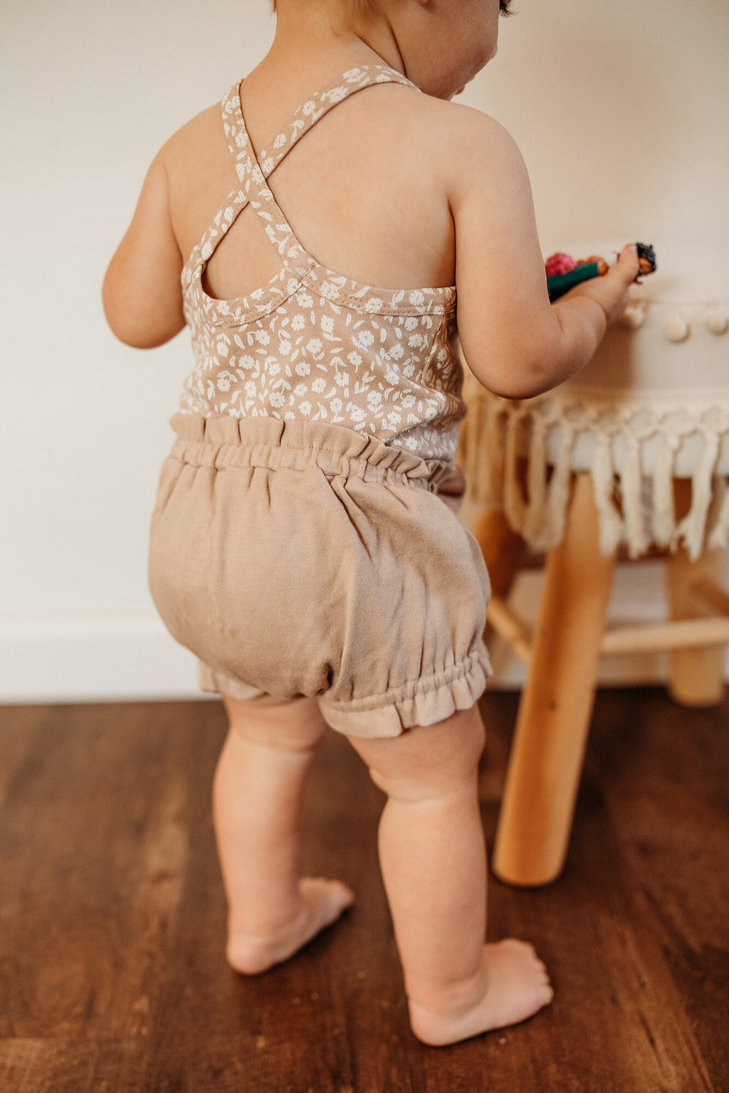 Oatmeal Ditsy Floral - Organic Criss-Cross Bodysuit and Ruffle Bloomer Set