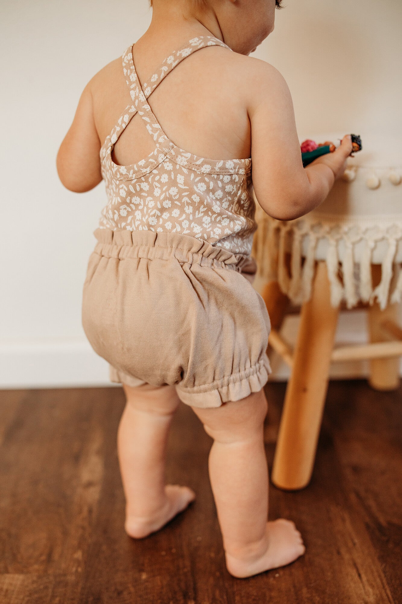 Oatmeal Ditsy Floral - Organic Criss-Cross Bodysuit and Ruffle Bloomer Set