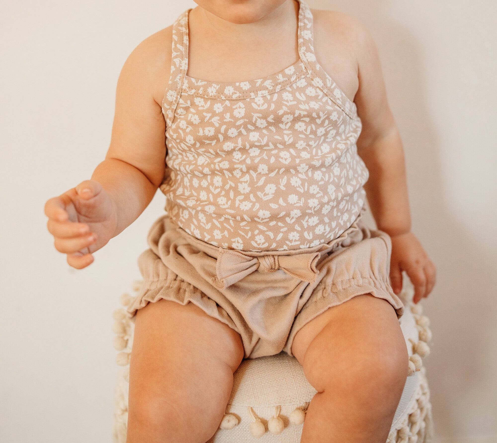 Oatmeal Ditsy Floral - Organic Criss-Cross Bodysuit and Ruffle Bloomer Set