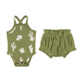 Sage Cactus - Organic Criss-Cross Bodysuit and Ruffle Bloomer Set