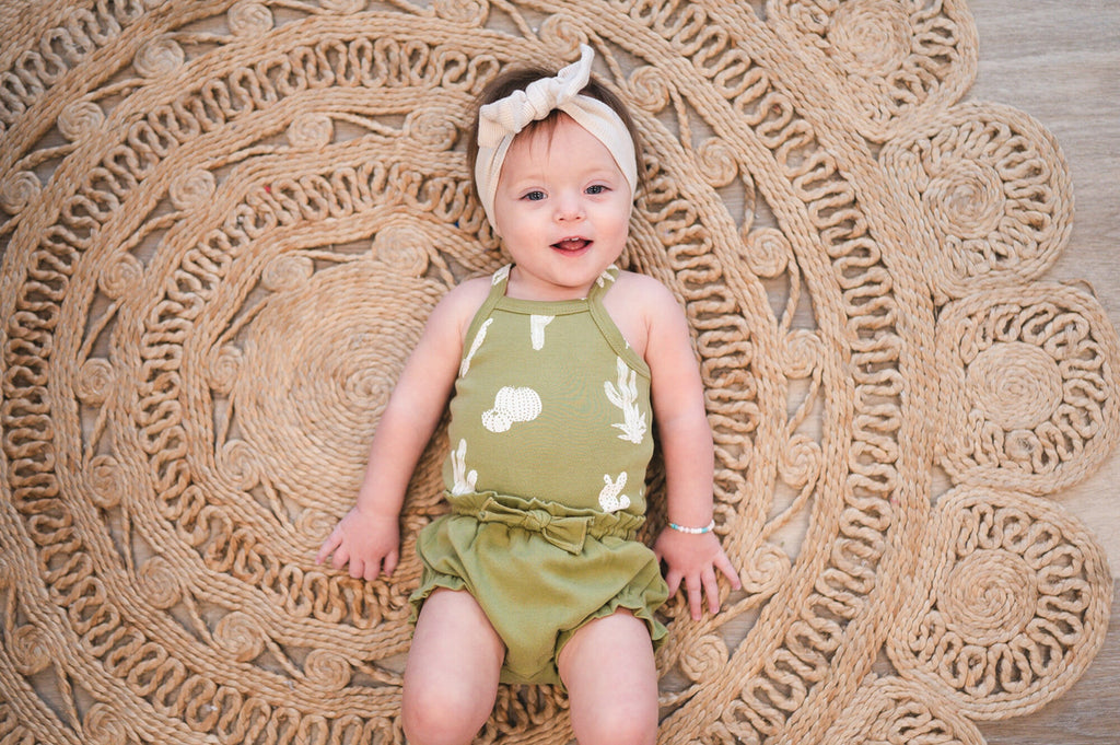Sage Cactus - Organic Criss-Cross Bodysuit and Ruffle Bloomer Set