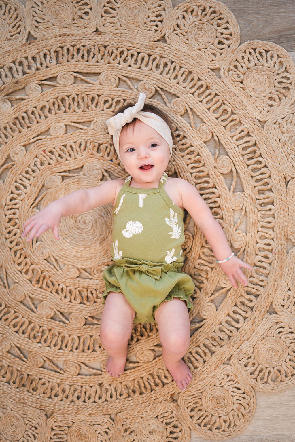 Sage Cactus - Organic Criss-Cross Bodysuit and Ruffle Bloomer Set