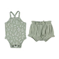 Seafoam Bloom - Organic Criss-Cross Bodysuit and Ruffle Bloomer Set