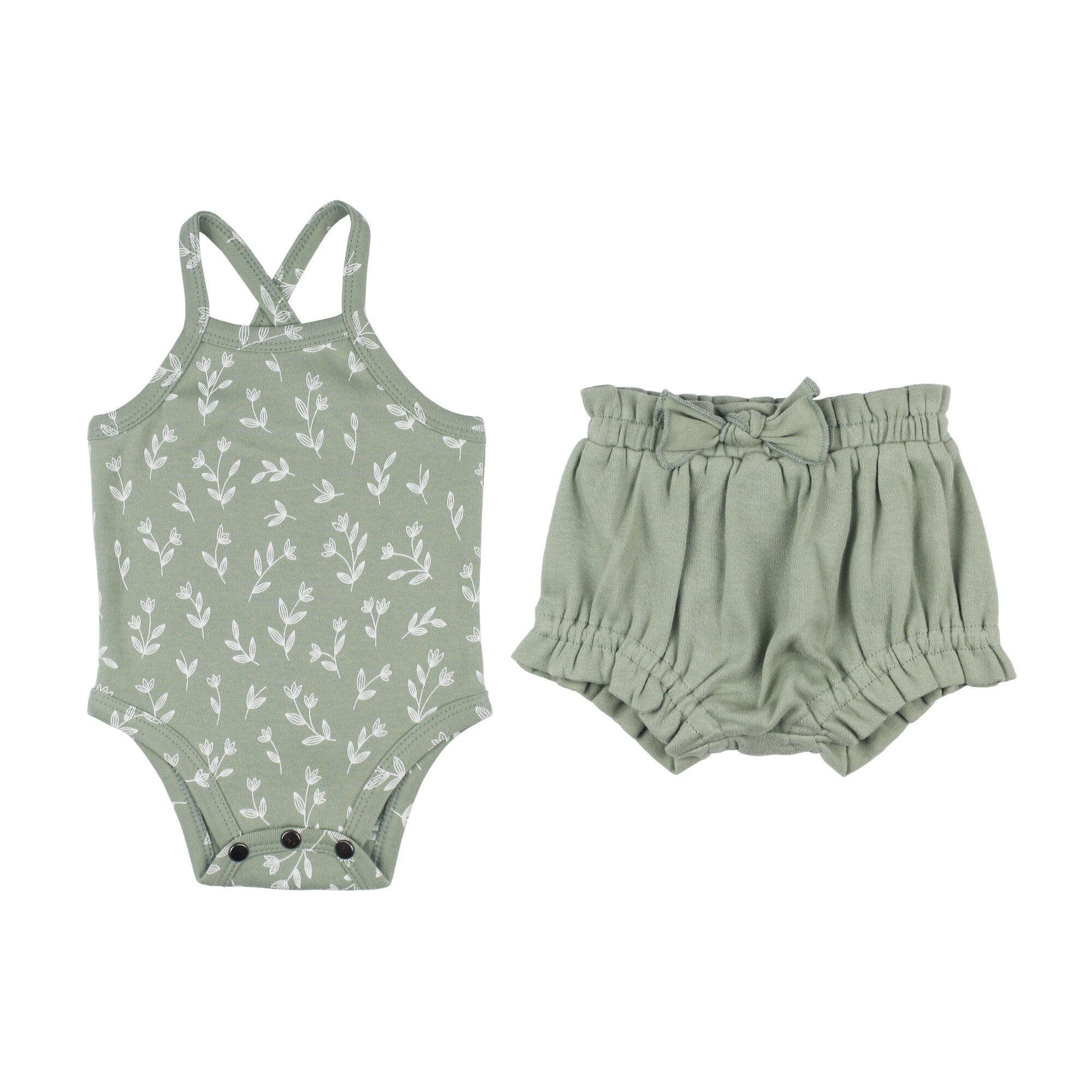 Seafoam Bloom - Organic Criss-Cross Bodysuit and Ruffle Bloomer Set