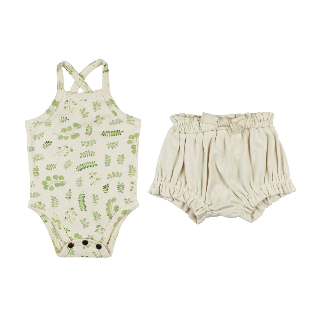 Stone Botanica - Organic Criss-Cross Bodysuit and Ruffle Bloomer Set