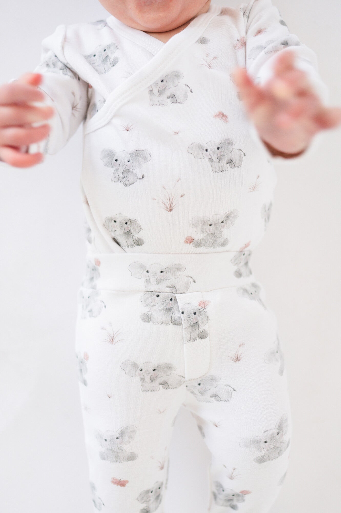 Baby Elephant - Organic Wrap Bodysuit & Footed Pant Set