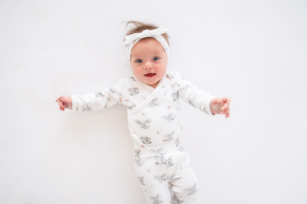 Baby Elephant - Organic Wrap Bodysuit & Footed Pant Set