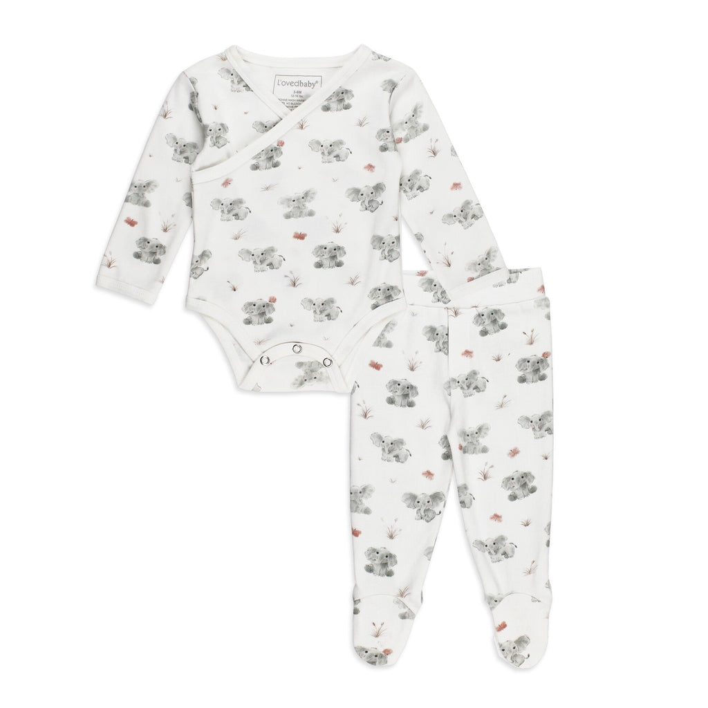 Baby Elephant - Organic Wrap Bodysuit & Footed Pant Set