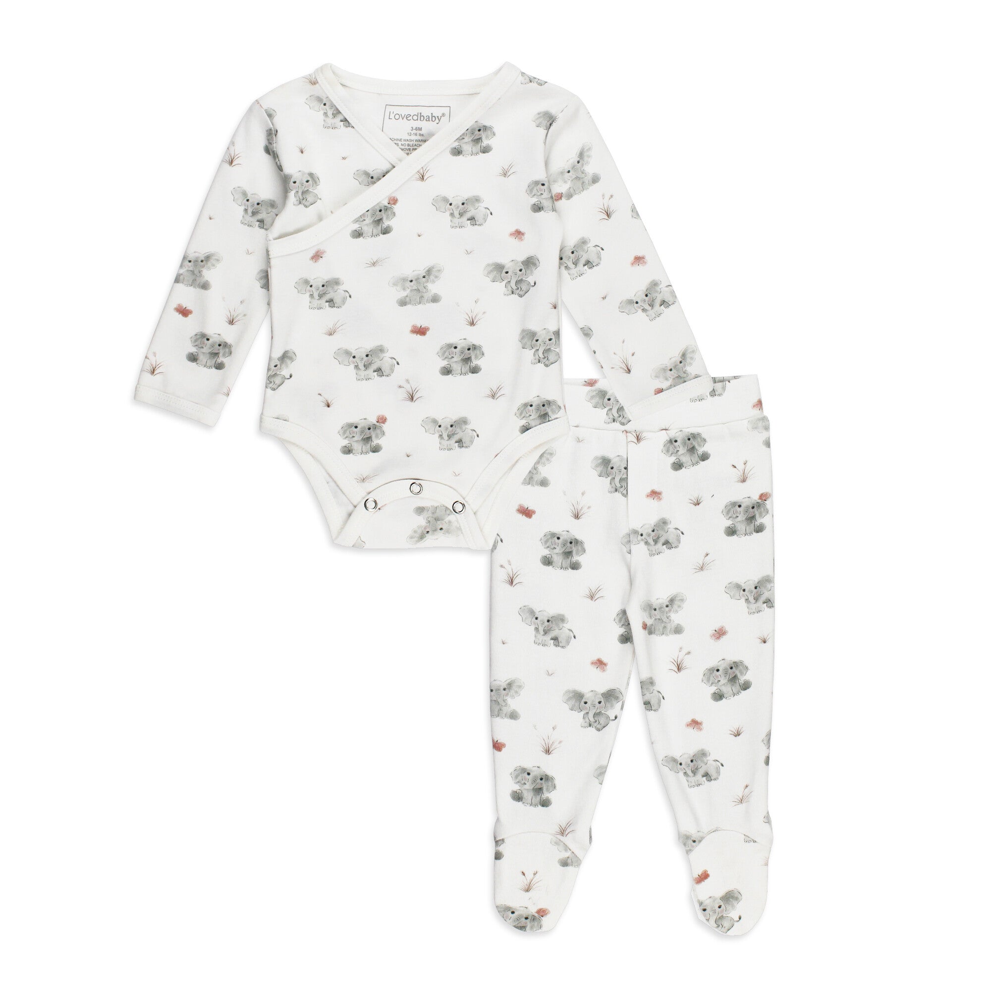 Baby Elephant - Organic Wrap Bodysuit & Footed Pant Set