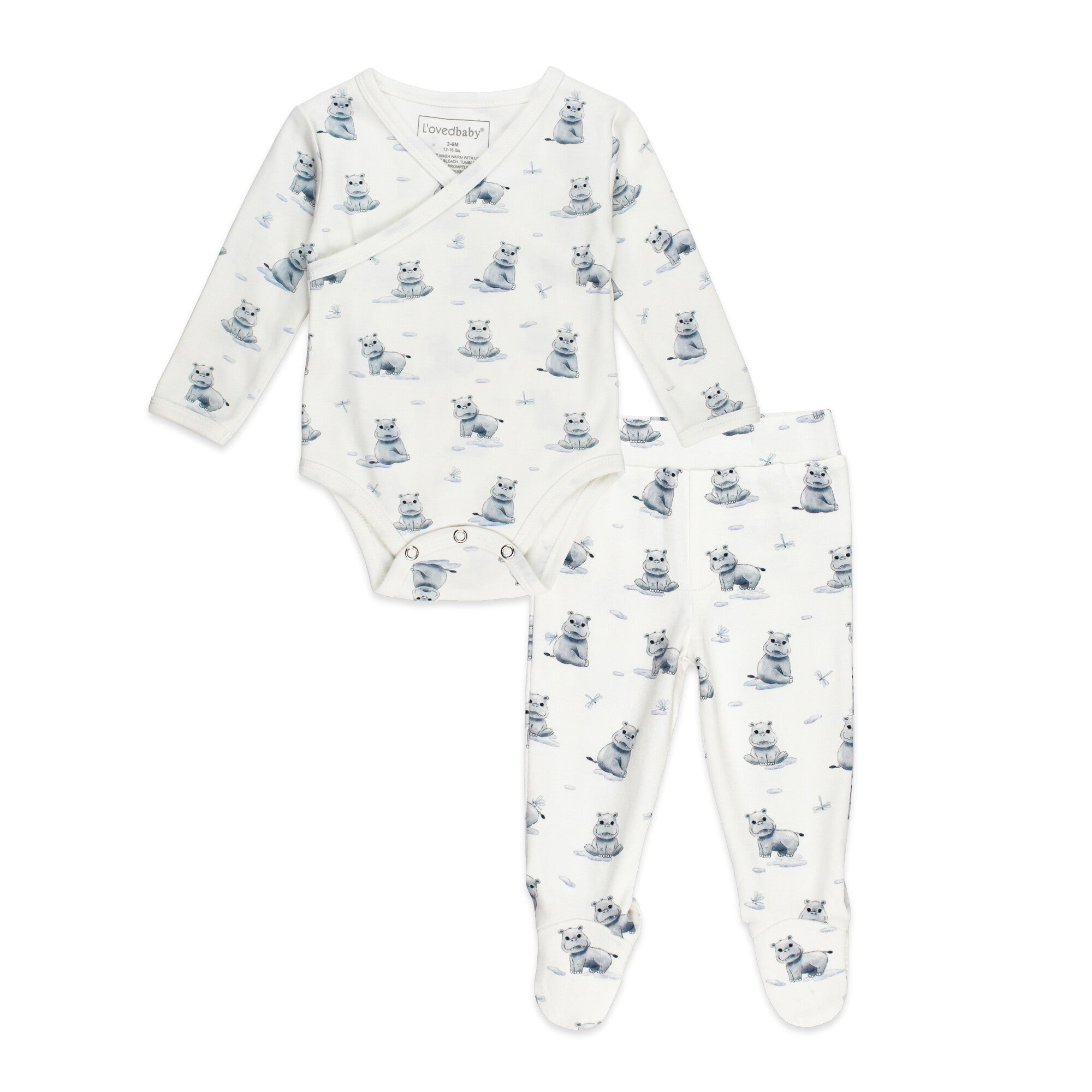 Baby Hippo - Organic Wrap Bodysuit & Footed Pant Set