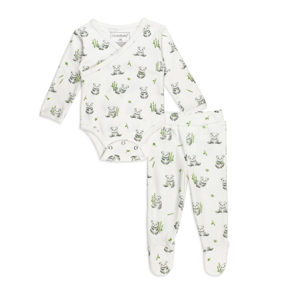 Baby Panda - Organic Wrap Bodysuit & Footed Pant Set