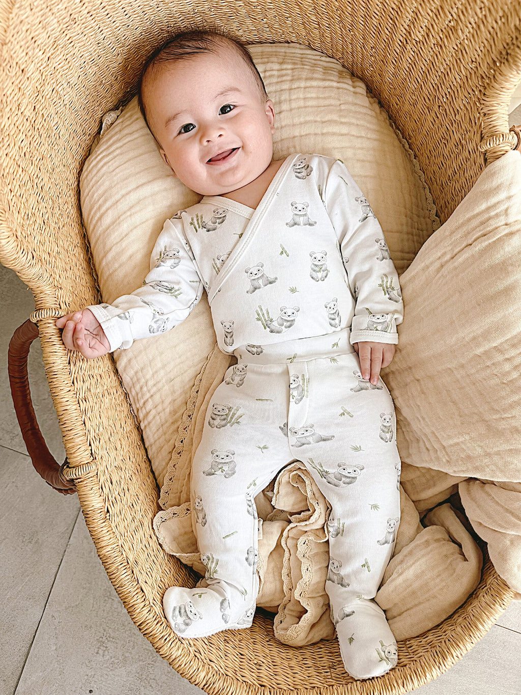 Baby Panda - Organic Wrap Bodysuit & Footed Pant Set