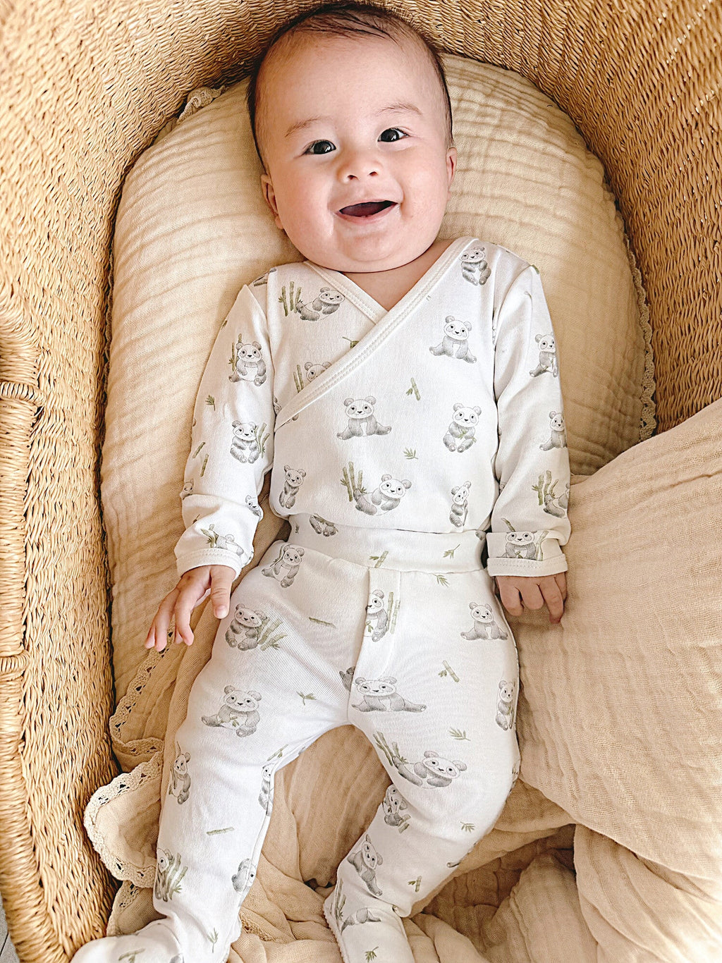 Baby Panda - Organic Wrap Bodysuit & Footed Pant Set