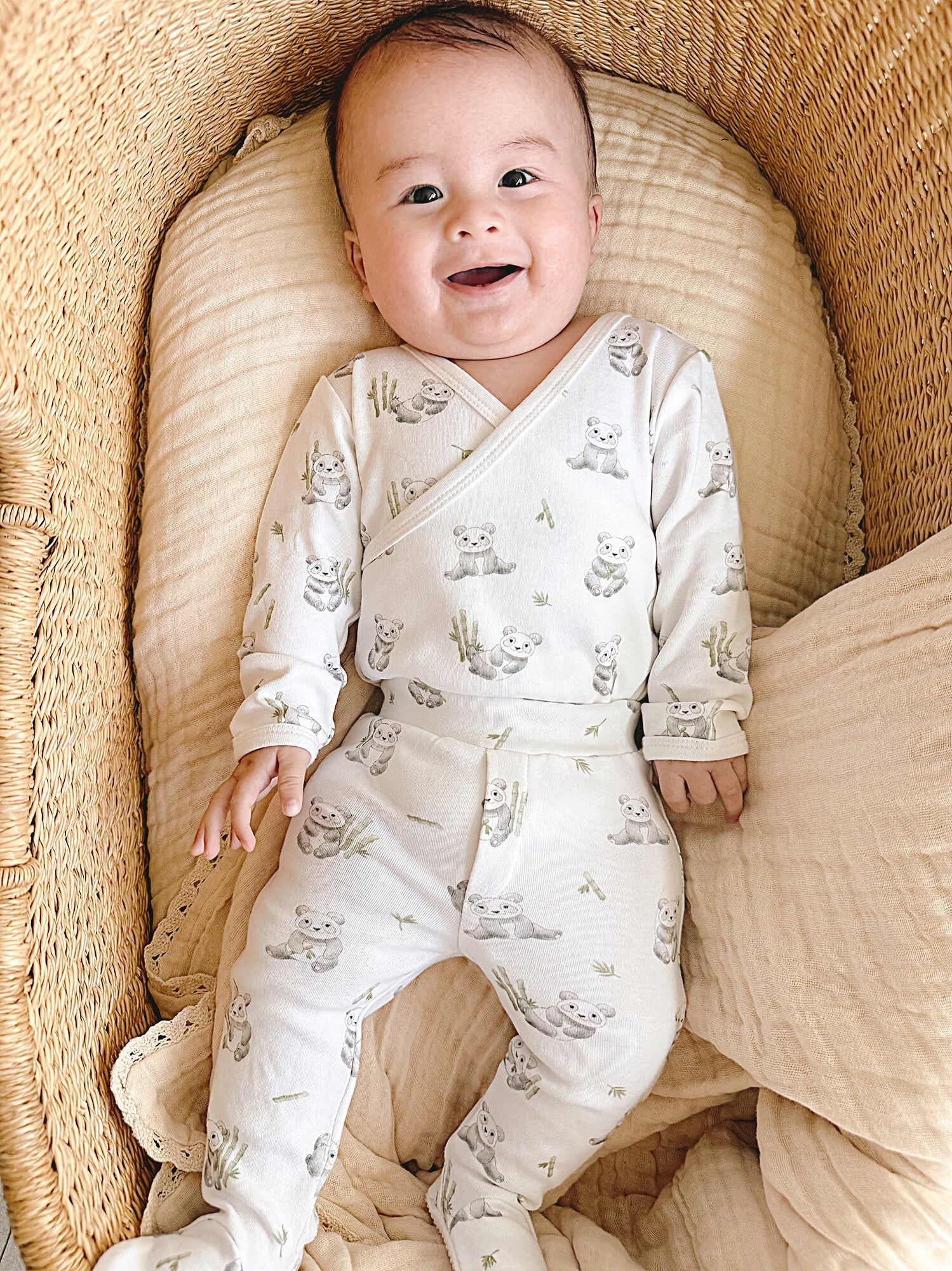 Baby Panda - Organic Wrap Bodysuit & Footed Pant Set