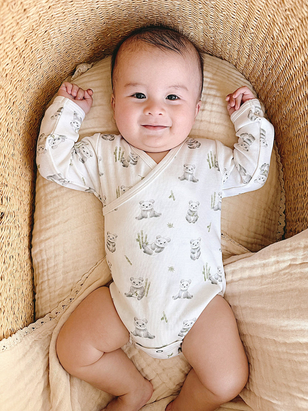 Baby Panda - Organic Wrap Bodysuit & Footed Pant Set